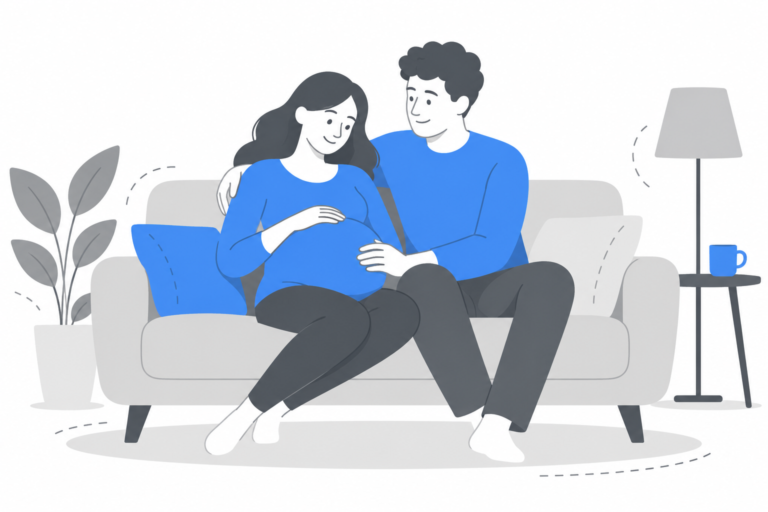 Illustration of a pregnant woman and her partner together at home